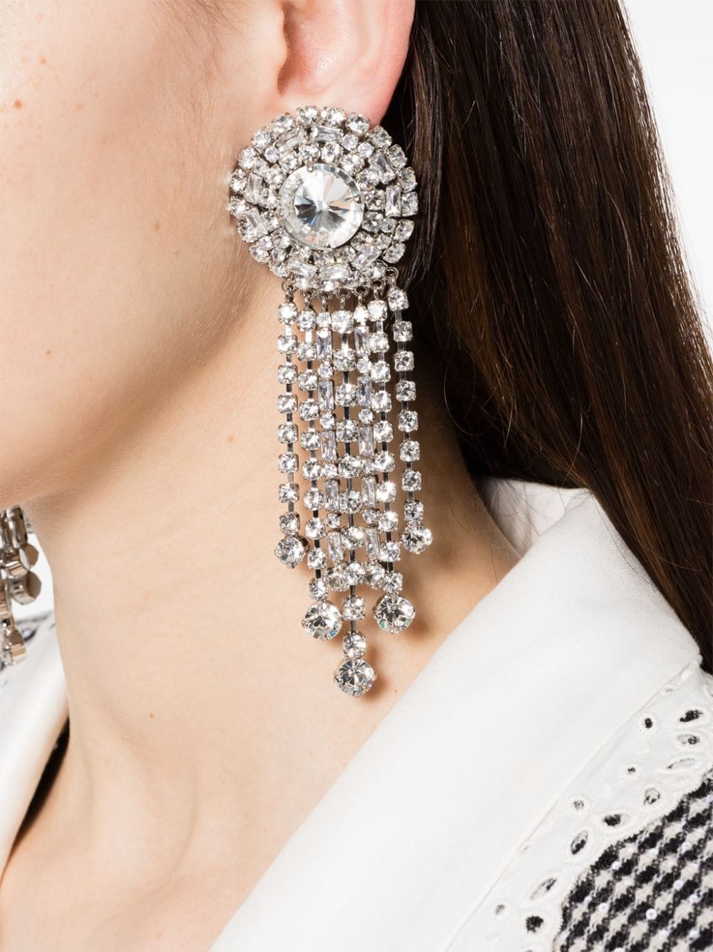 Silver crystal embellished dangle earrings women ALESSANDRA